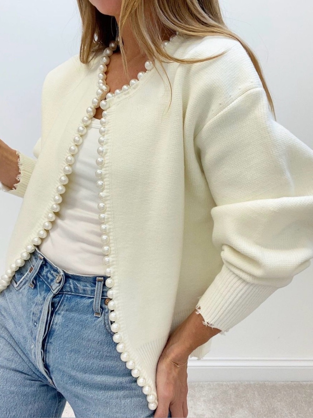 Commense Pearl Trim Cardigan | Worn Once | Old Money Chic | Size S - Picture 2 of 9